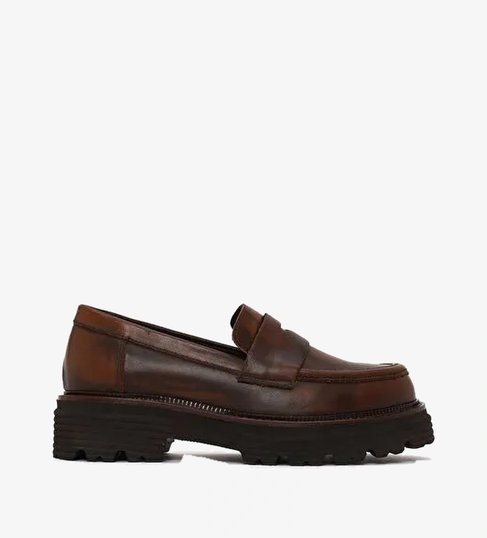 Kadın Kahverengi Kalın Tabanlı Deri Maskülen Loafer AF190069DV