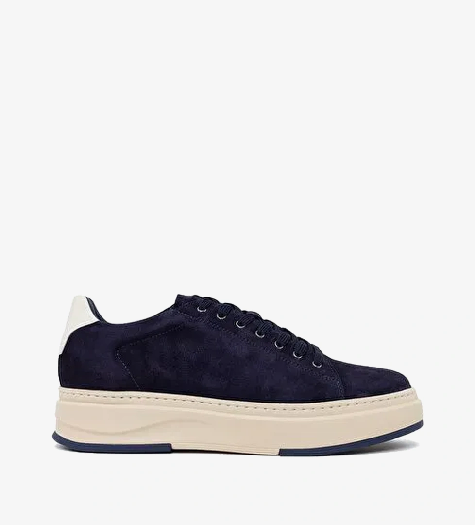 Erkek Lacivert Bağcıklı Kalın Tabanlı Süet Deri Sneaker WM740010DS