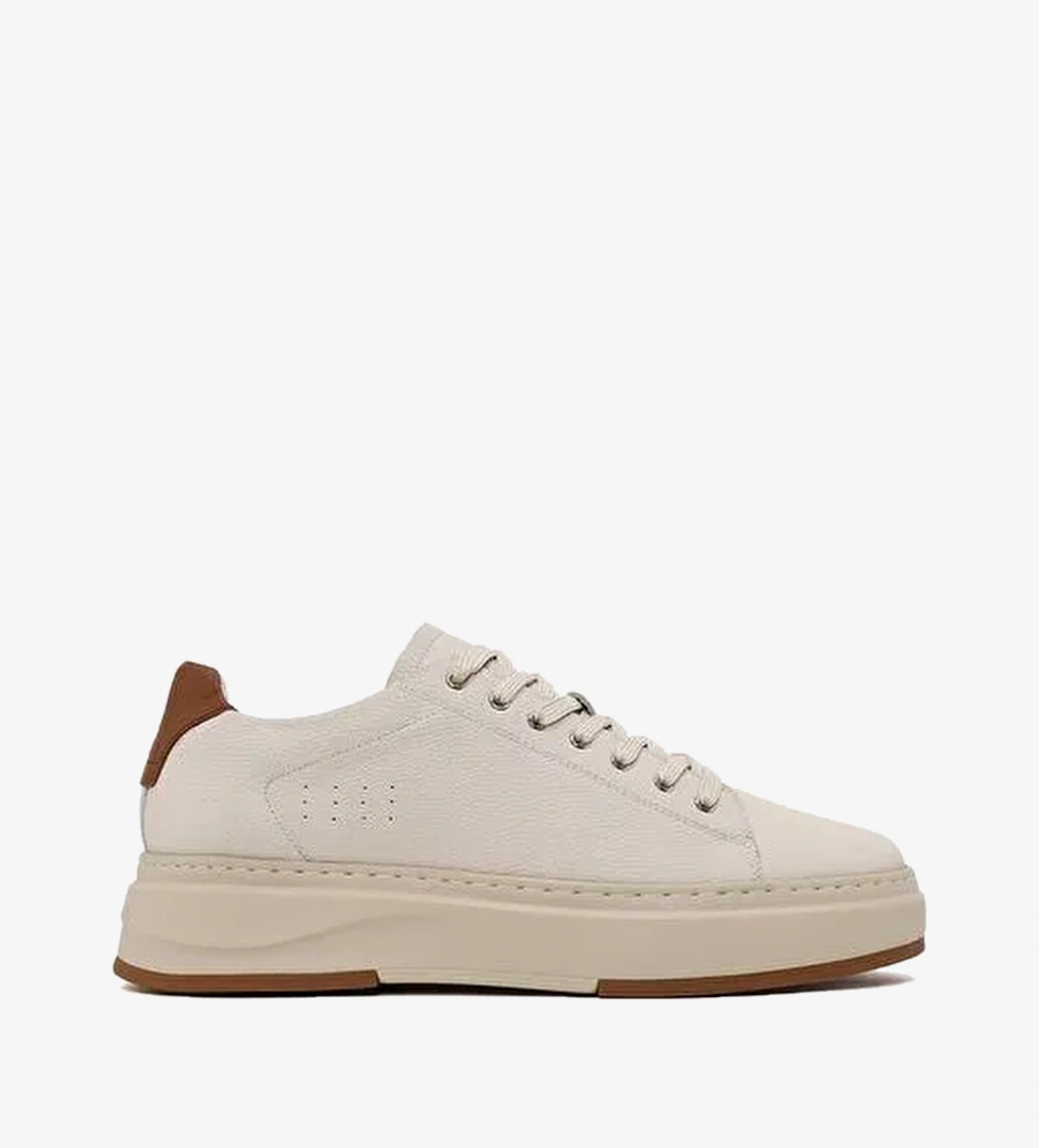 Erkek Beyaz Bağcıklı Kalın Tabanlı Deri Sneaker WM740010DF