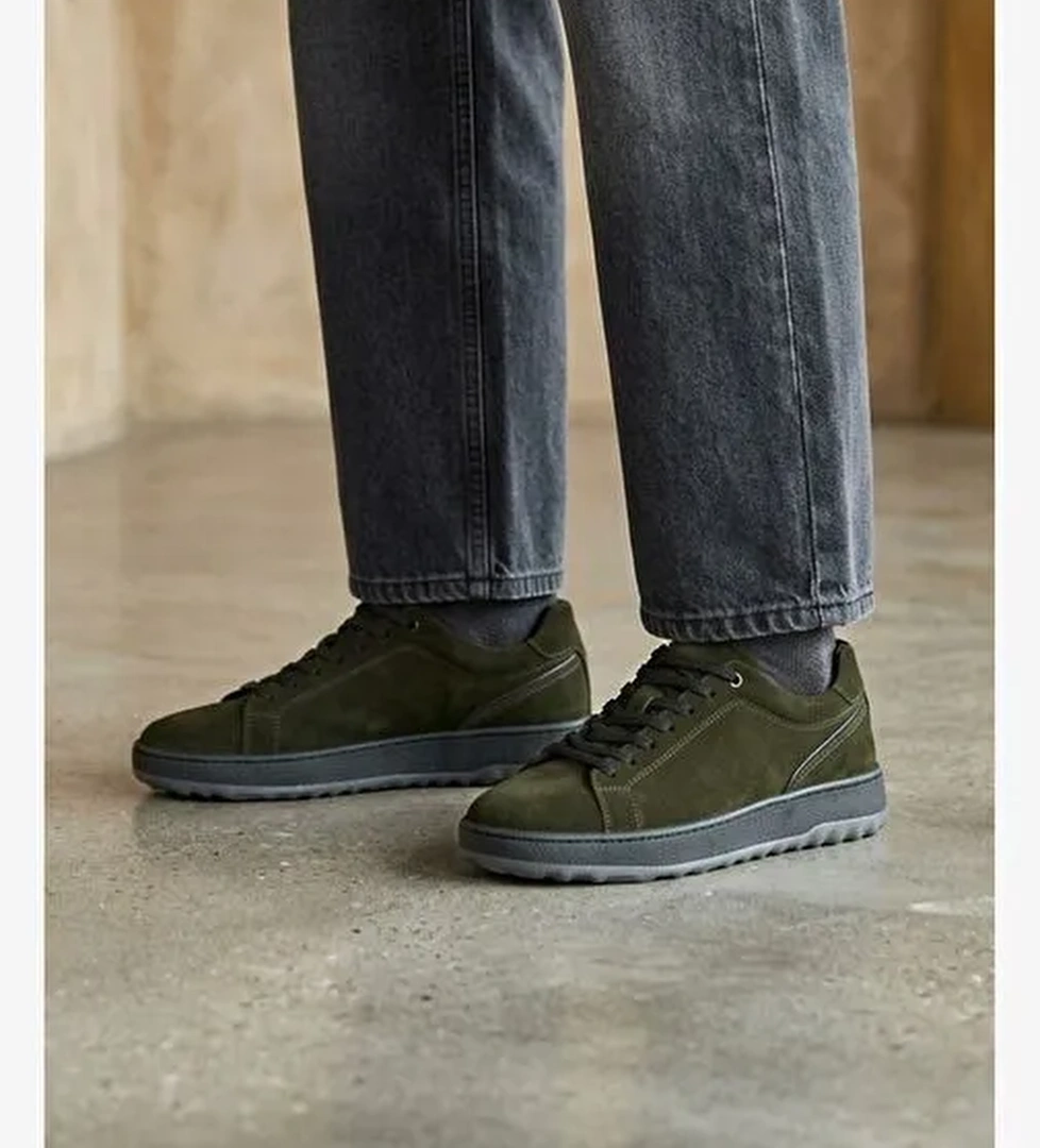 Ziya, Erkek Hakiki Deri Sneaker 1631064ZOZY342 Haki