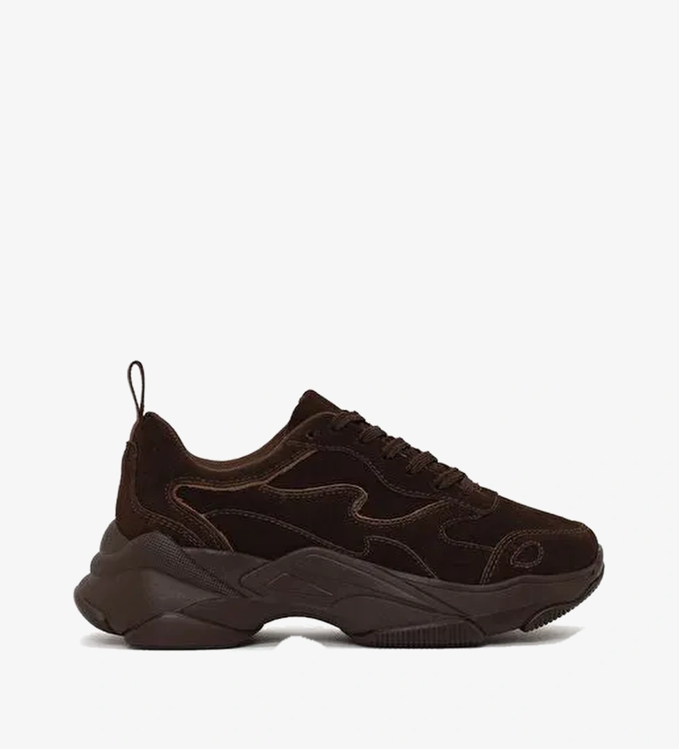 Kadın Kahverengi Bağcıklı Kalın Tabanlı Süet Deri Sneaker AF520012DS