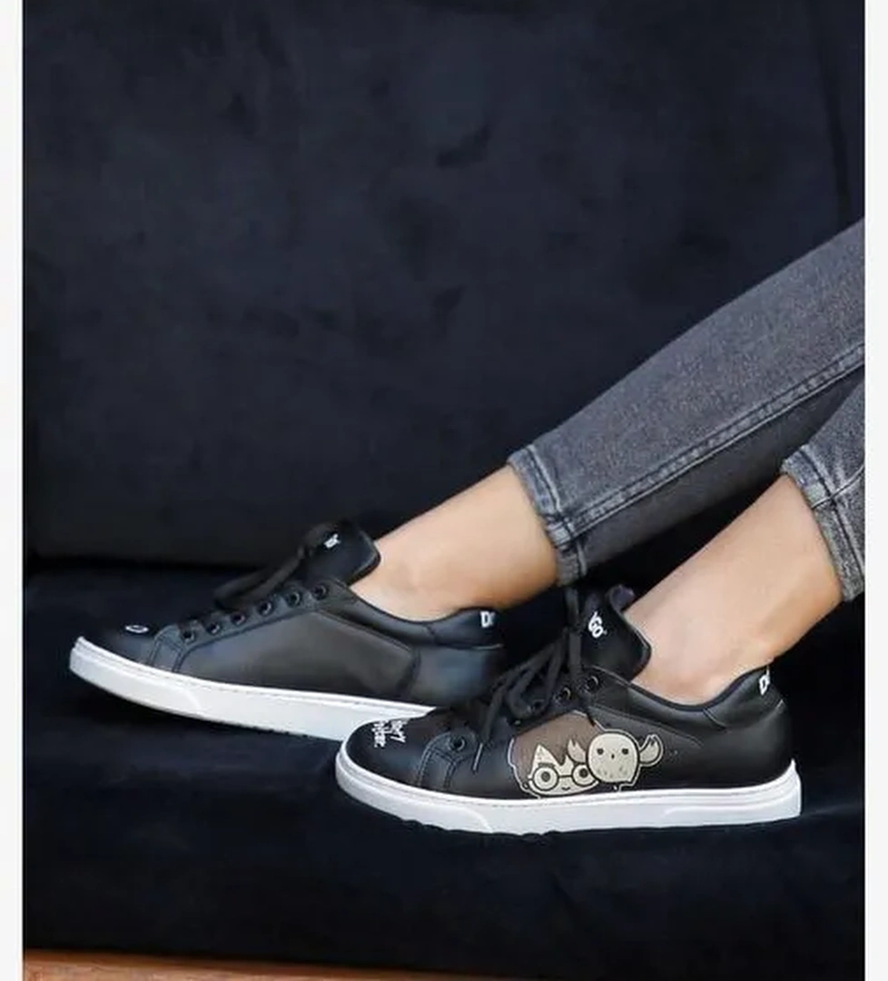 Kadın Vegan Deri Siyah Sneakers - Warner Bros Friends Till Eternity Harry Potter Tasarım