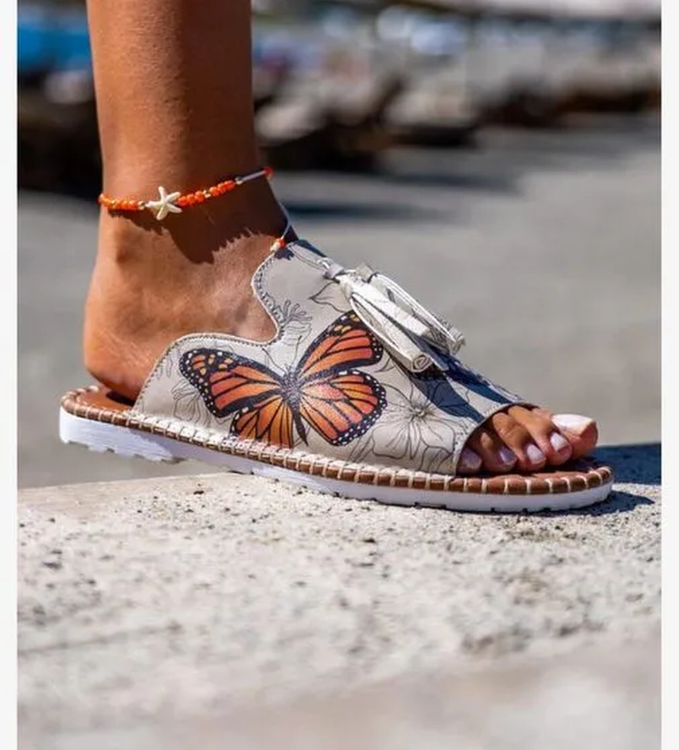 Kadın Vegan Deri Bej Terlik - Fly with Your Own Wings Tasarım