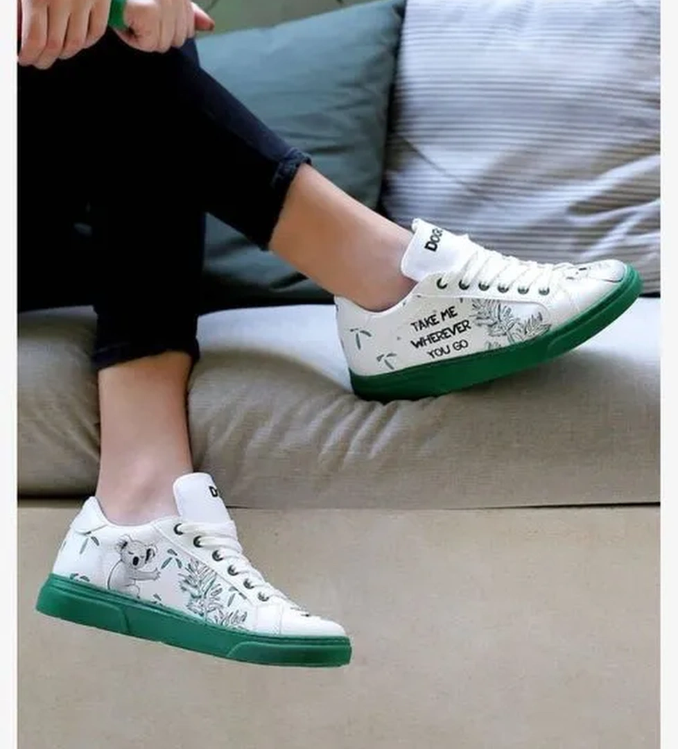 Kadın Vegan Deri Beyaz Sneakers - Koala Hug Tasarım