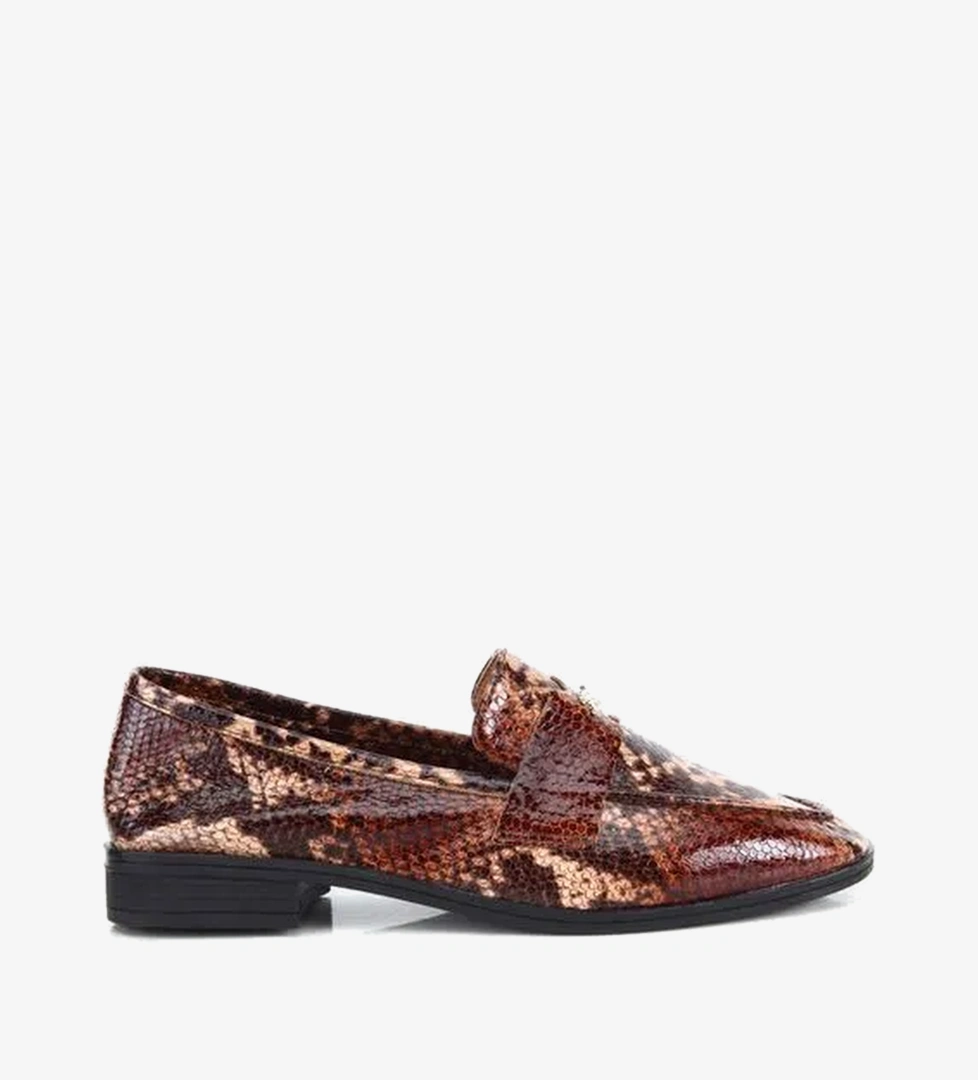 Kadın Deri Kahverengi Yılan Baskılı Klasik Loafer 01AYH336110A480