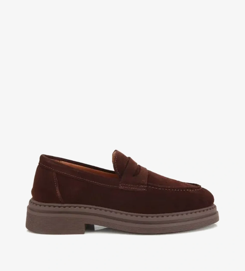 Kadın Süet Deri Kahverengi Kalın Tabanlı Klasik Makosen Loafer 01AYH335460A480