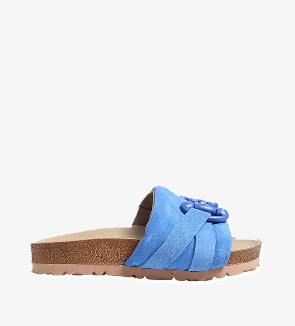 Manijero Mavi Kadın Deri Terlik VALERİA