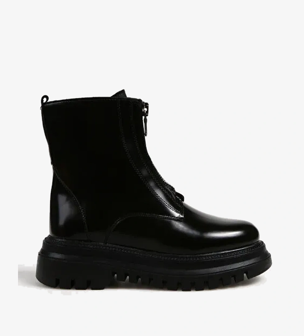 F By Fabrika Jia F De By Fabrika Lara Lacivert Siyah Kadın Bot Deri Topuklu Terlik Maya model görseli