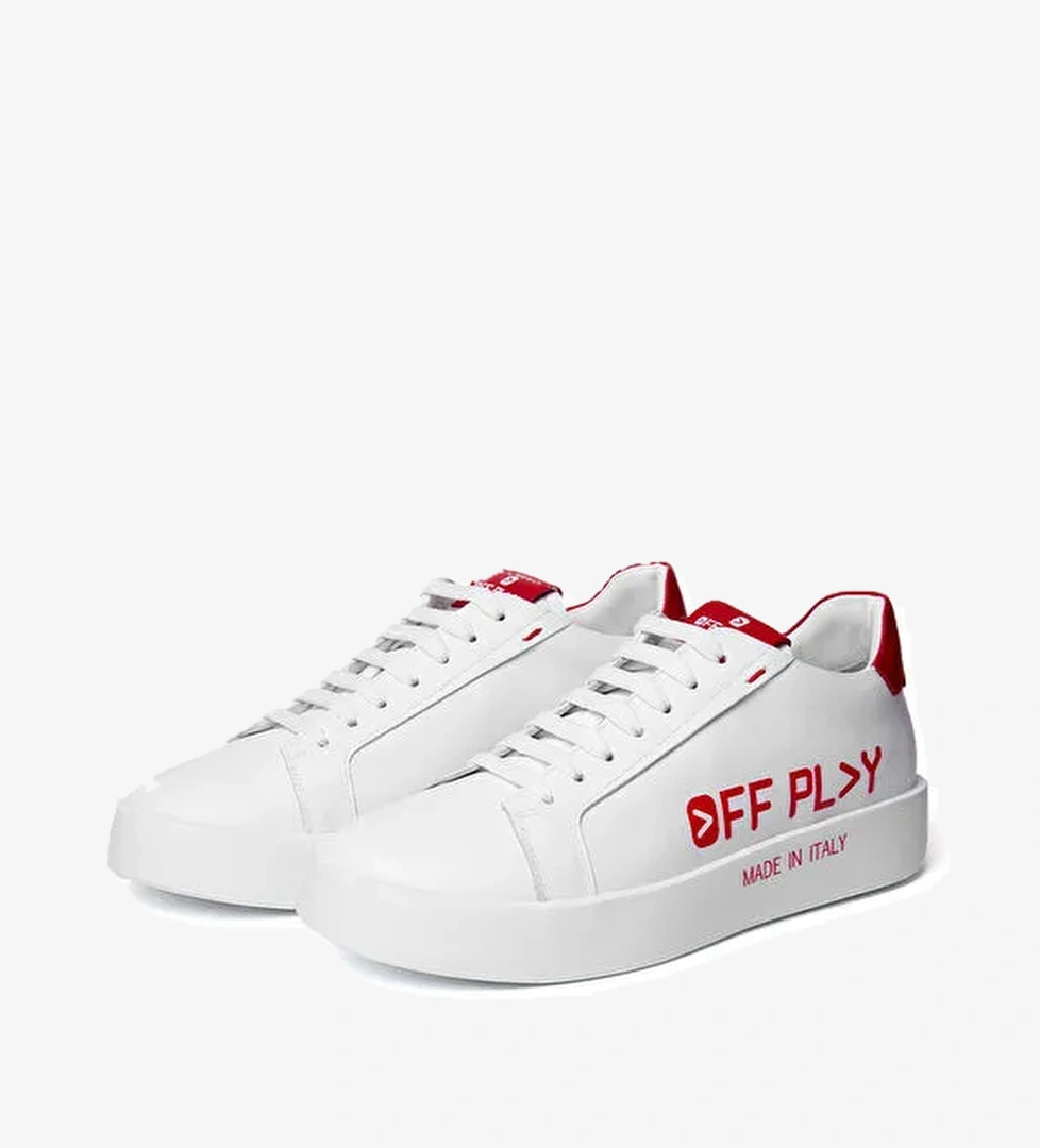 Off Play Beyaz-Kırmızı Erkek Deri Sneaker X-BOLOGNA 1-LH 02-73 - Görsel 1