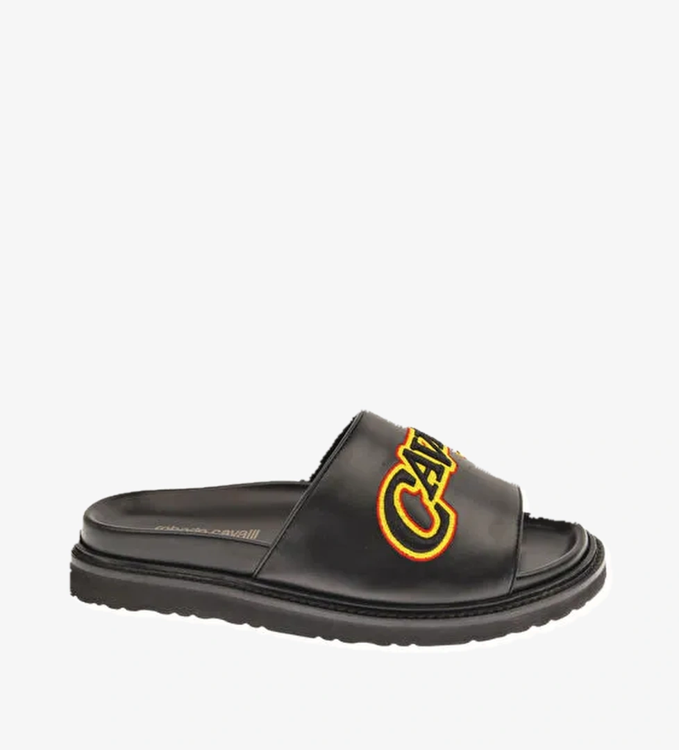 Roberto Cavalli Siyah-Sarı Erkek Deri Terlik 18761 - Görsel 1