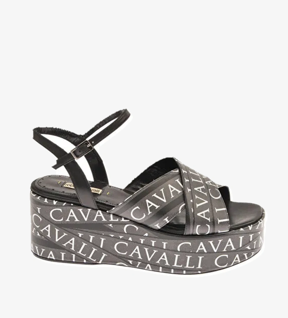 Roberto Cavalli Siyah-Beyaz Kadın Deri Topuklu Sandalet 18613 - Görsel 1