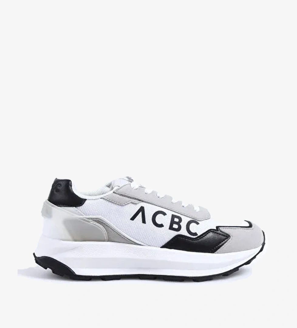 Acbc Beyaz-Siyah Erkek Deri - Kumaş Sneaker SHACBRUN - Görsel 1