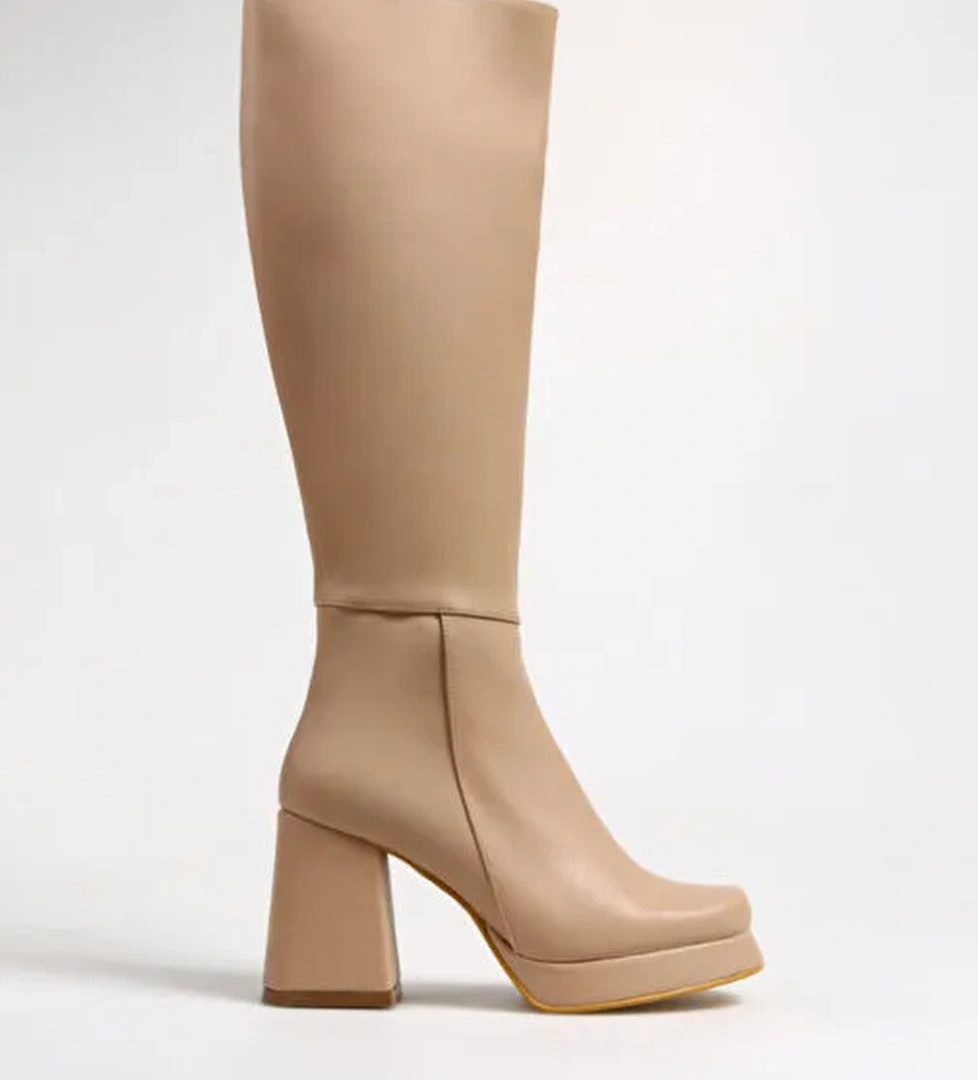 Fabrika Bej Kadın Topuklu Çizme PARMA - Görsel 1