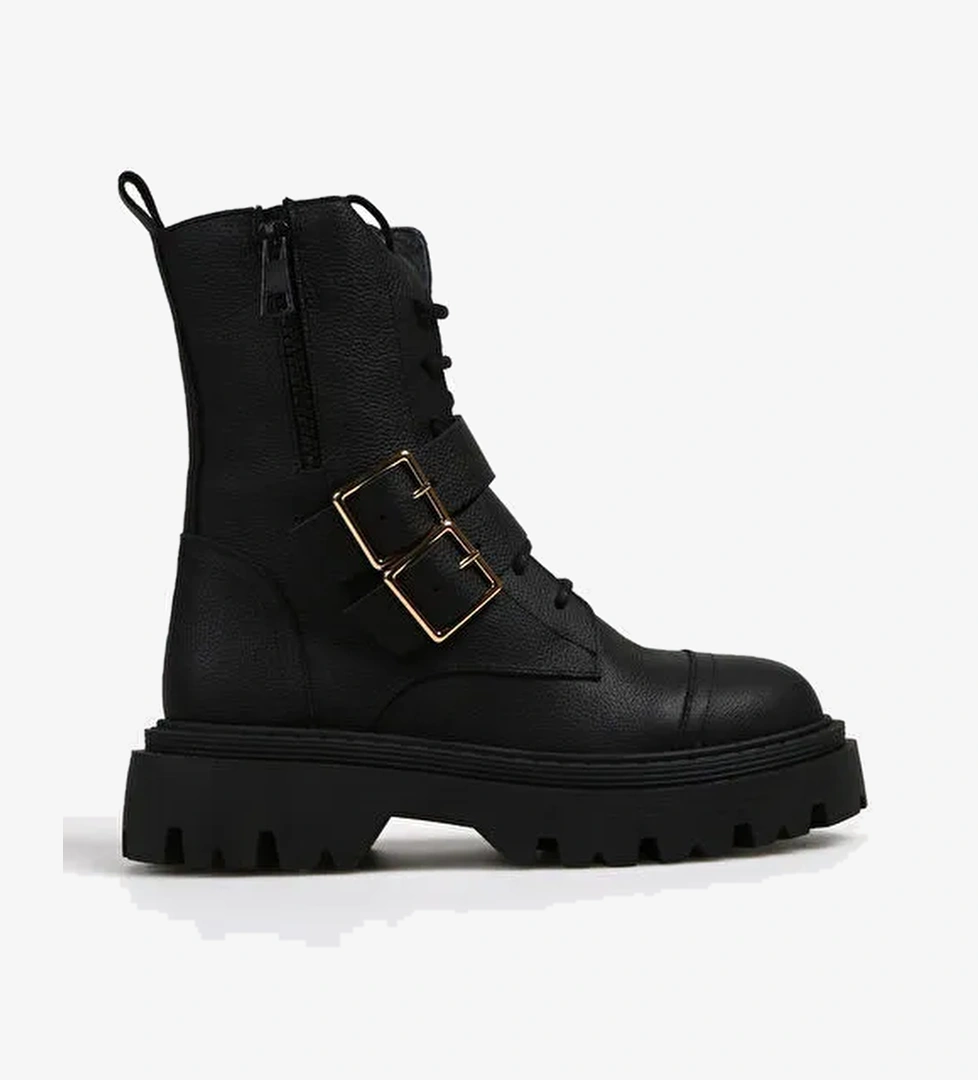 Manijero Siyah Kadın Deri Bot Celia