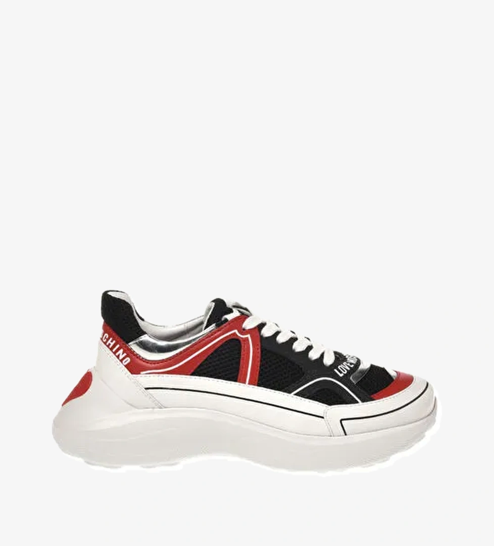 Love Moschino Siyah-Kırmızı Kadın deri Sneaker JA15016G1HIQ600A - Görsel 1