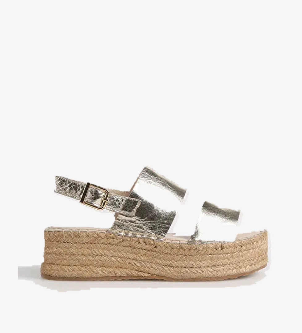 Divarese Divarese Altın Siyah Kadın Deri Sandalet Espadril 2325407 model görseli