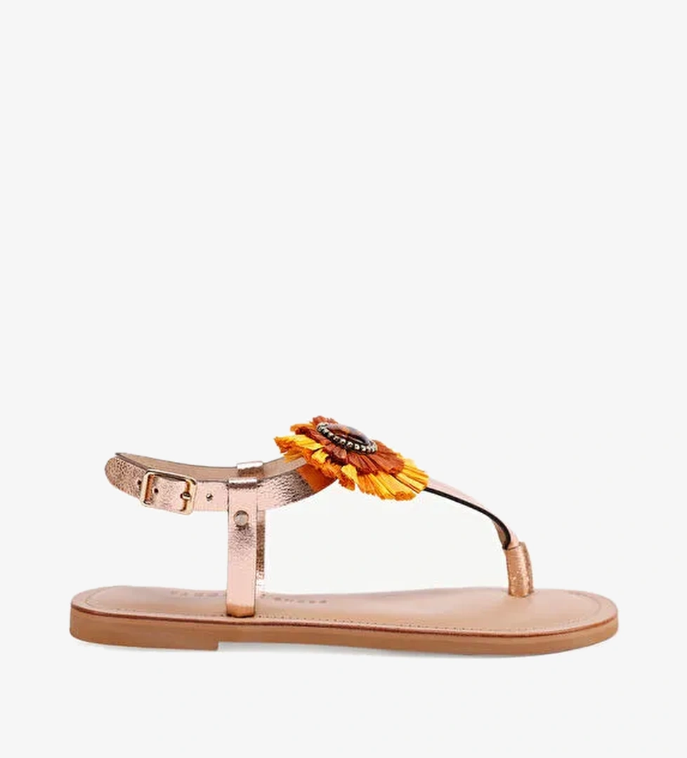 Yargıcı Altın Kadın Deri Sandalet 24YKAY4587X - Görsel 1