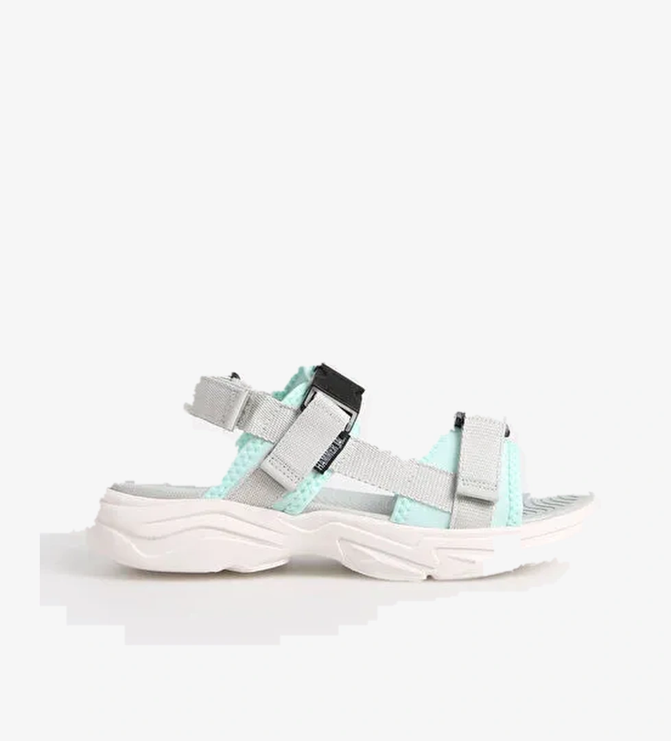 Hammer Jack Gri-Turkuaz Kadın Deri - Kumaş Sandalet LADIS Z SANDALET
