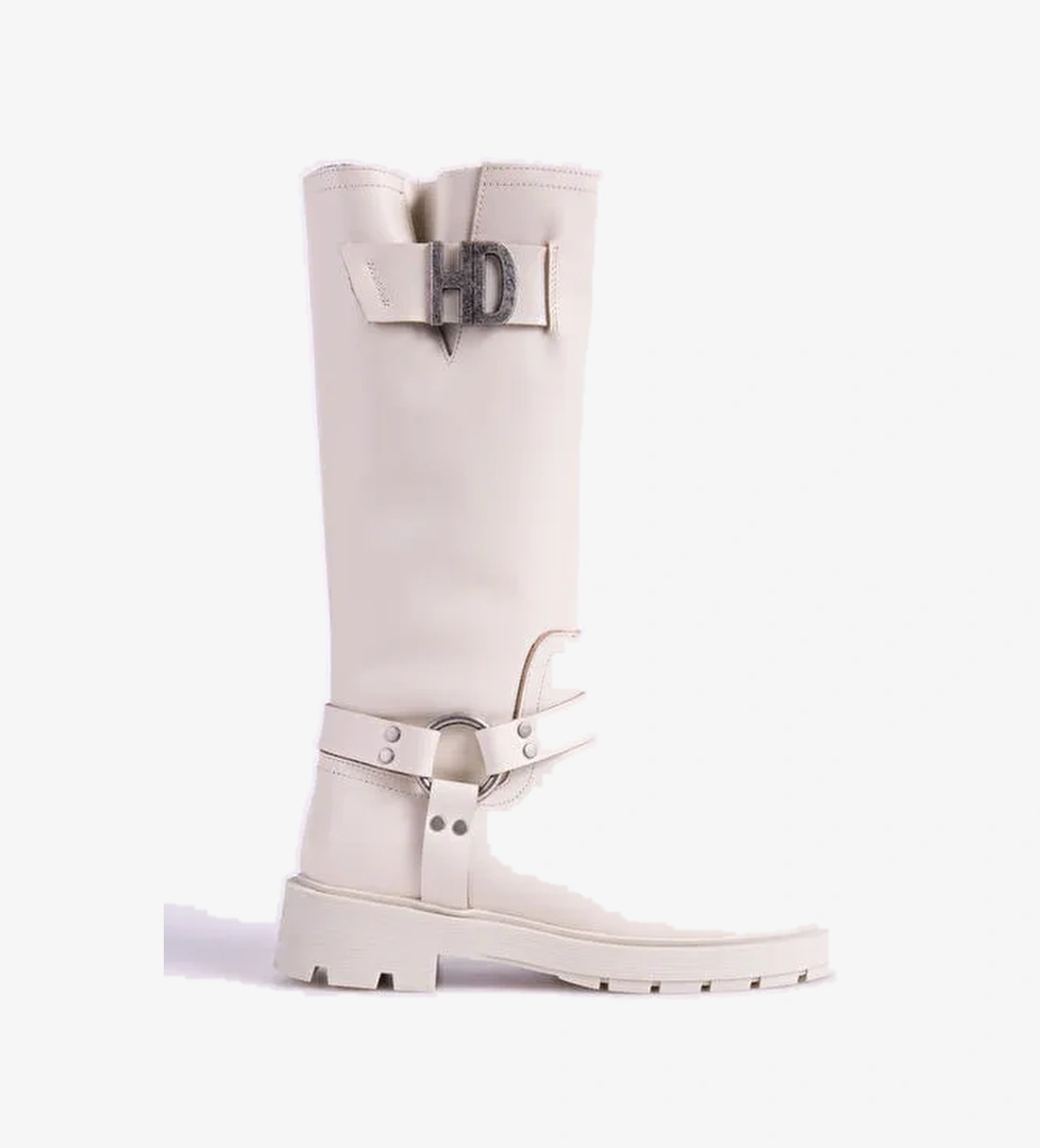 Harley Davidson Kırık Beyaz Kadın Deri Çizme 026Z100068