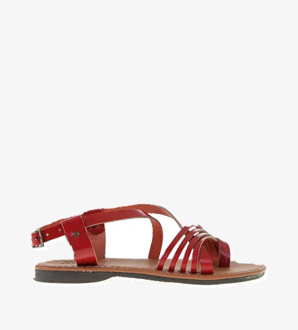 Limon Kırmızı Kadın Deri Sandalet L63-ERVA - Görsel 1