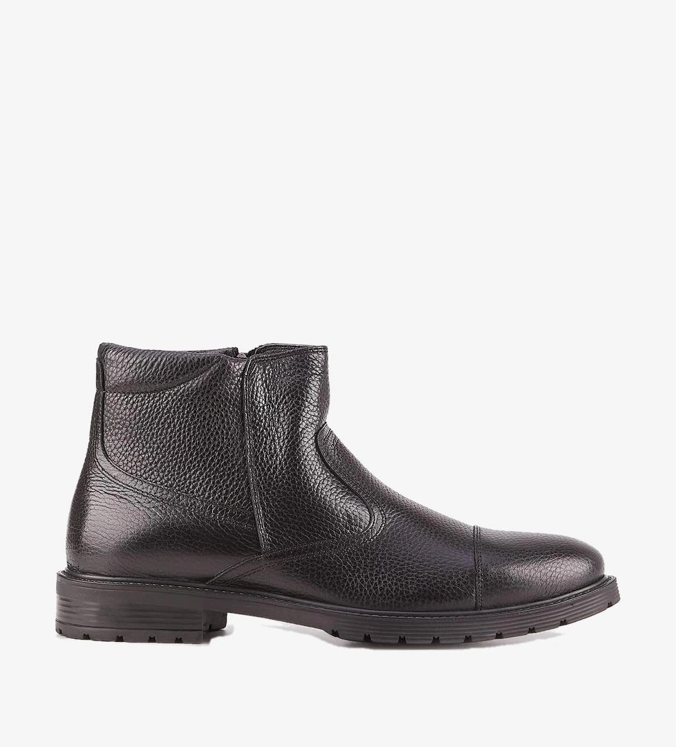 Cabani Men Black Genuine Leather Zippered Boots