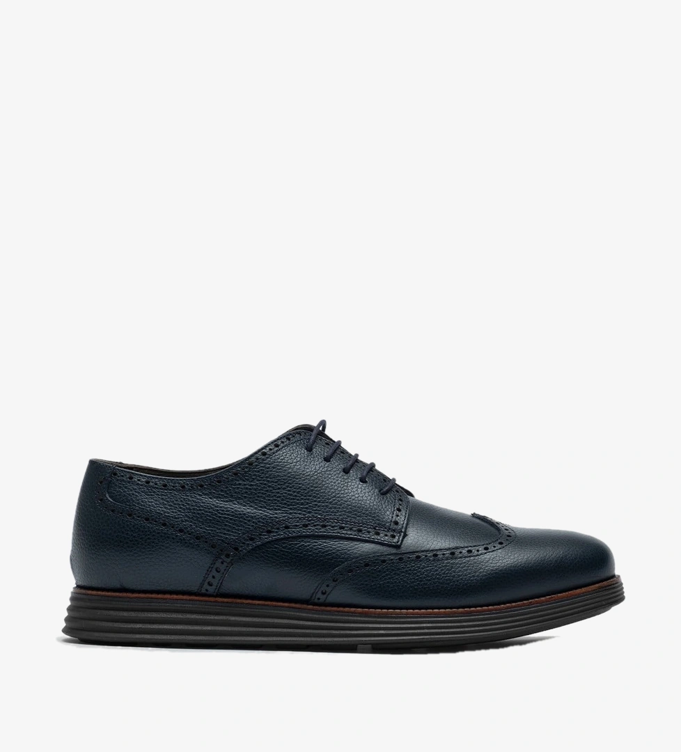Cabani Men Navy Blue Genuine Leather Brouge Shoes