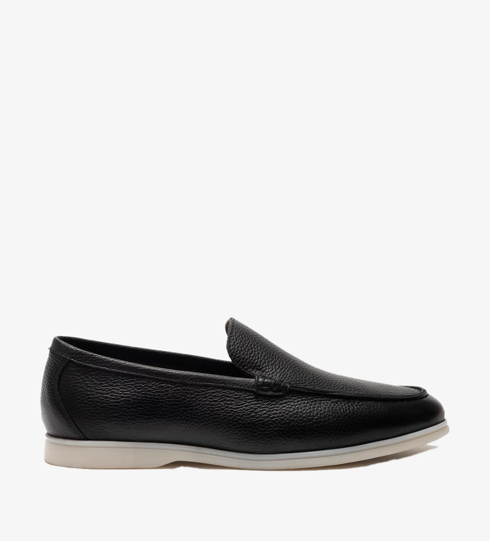 Cabani Men Black Genuine Leather Slip On Casual Shoes