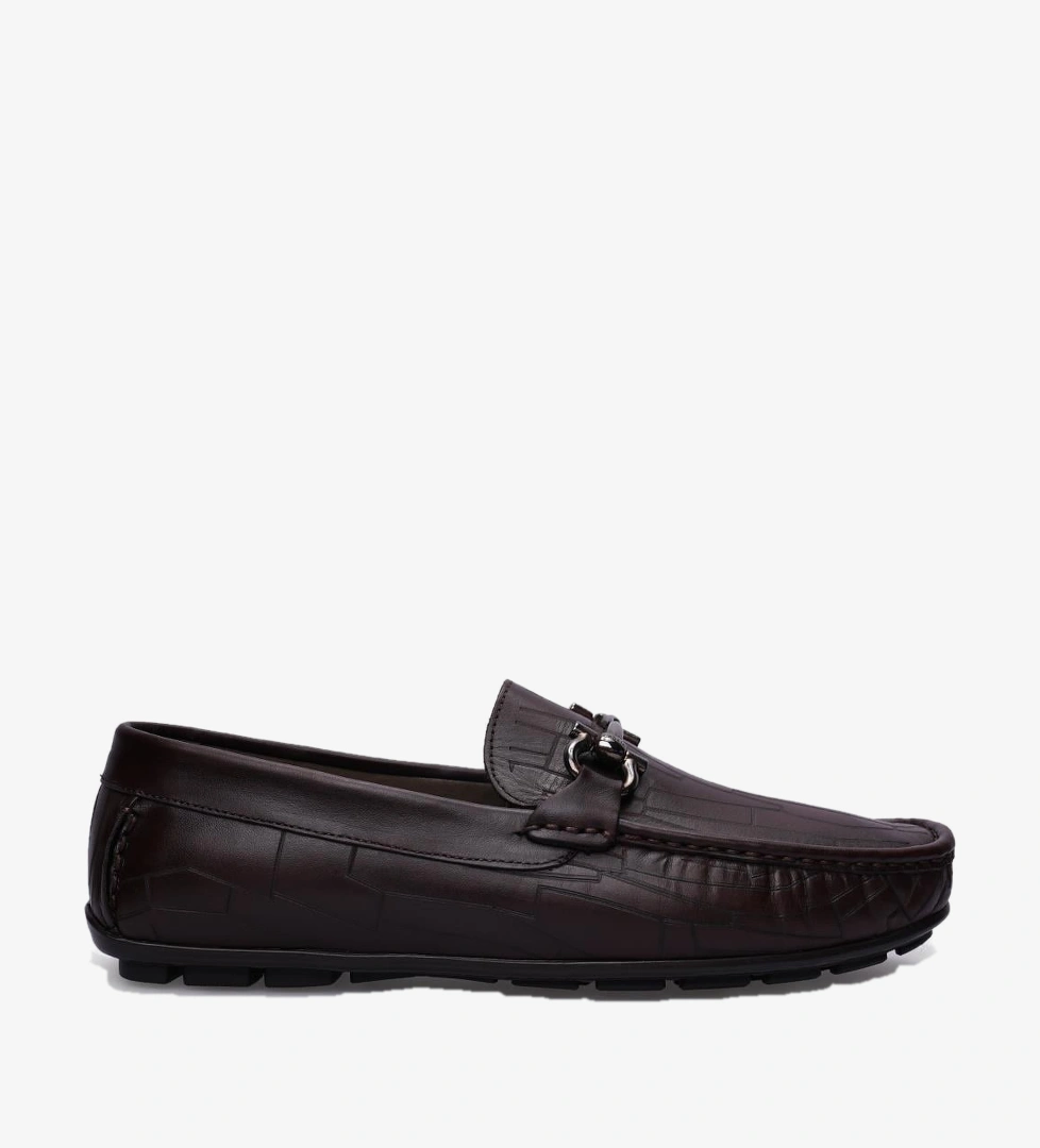 Assisi %100 Hakiki Deri Kahverengi Tokalı Desenli Erkek Loafer