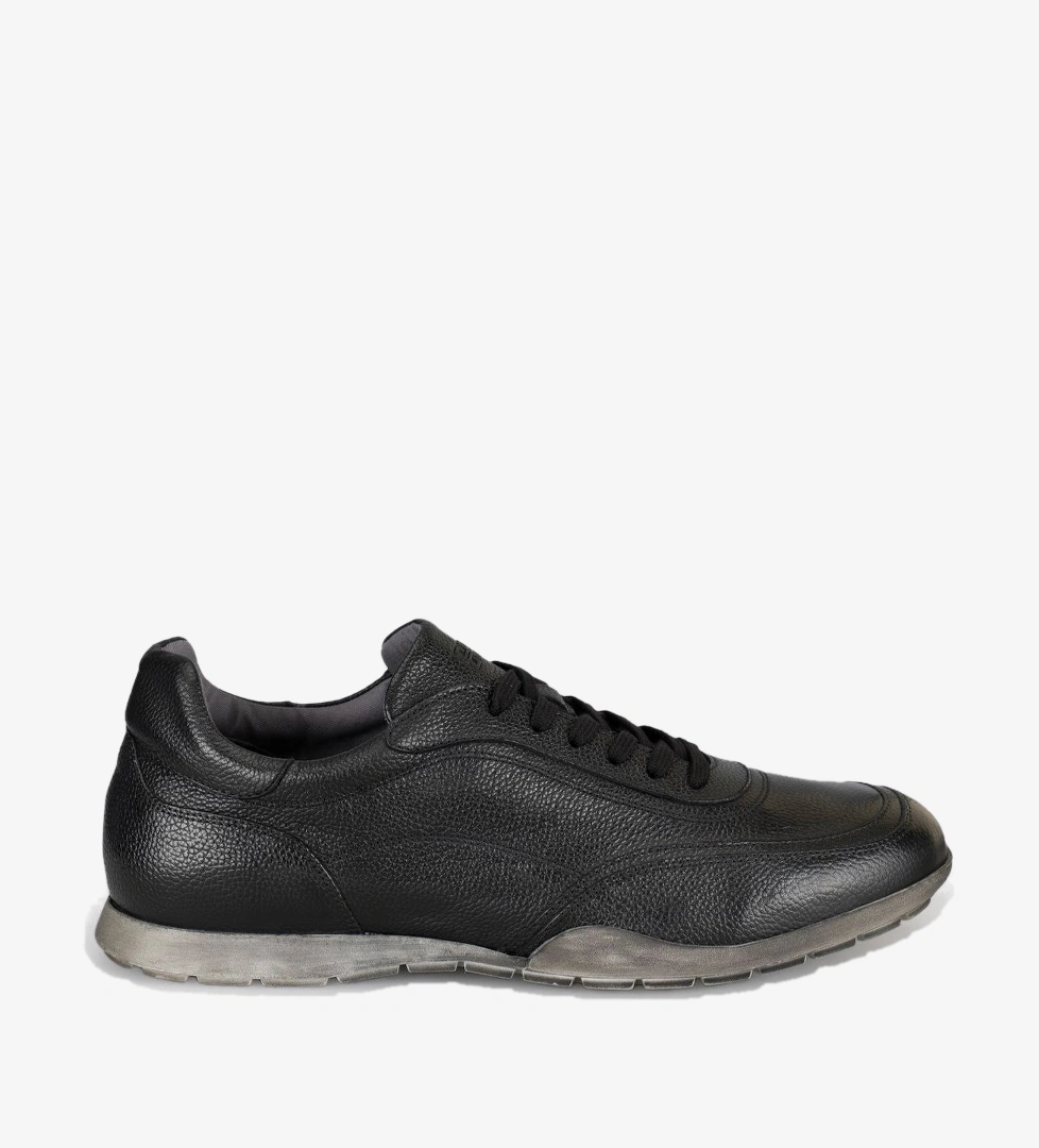 Erkek Siyah Hakiki Deri Günlük Sneaker Ayakkabı