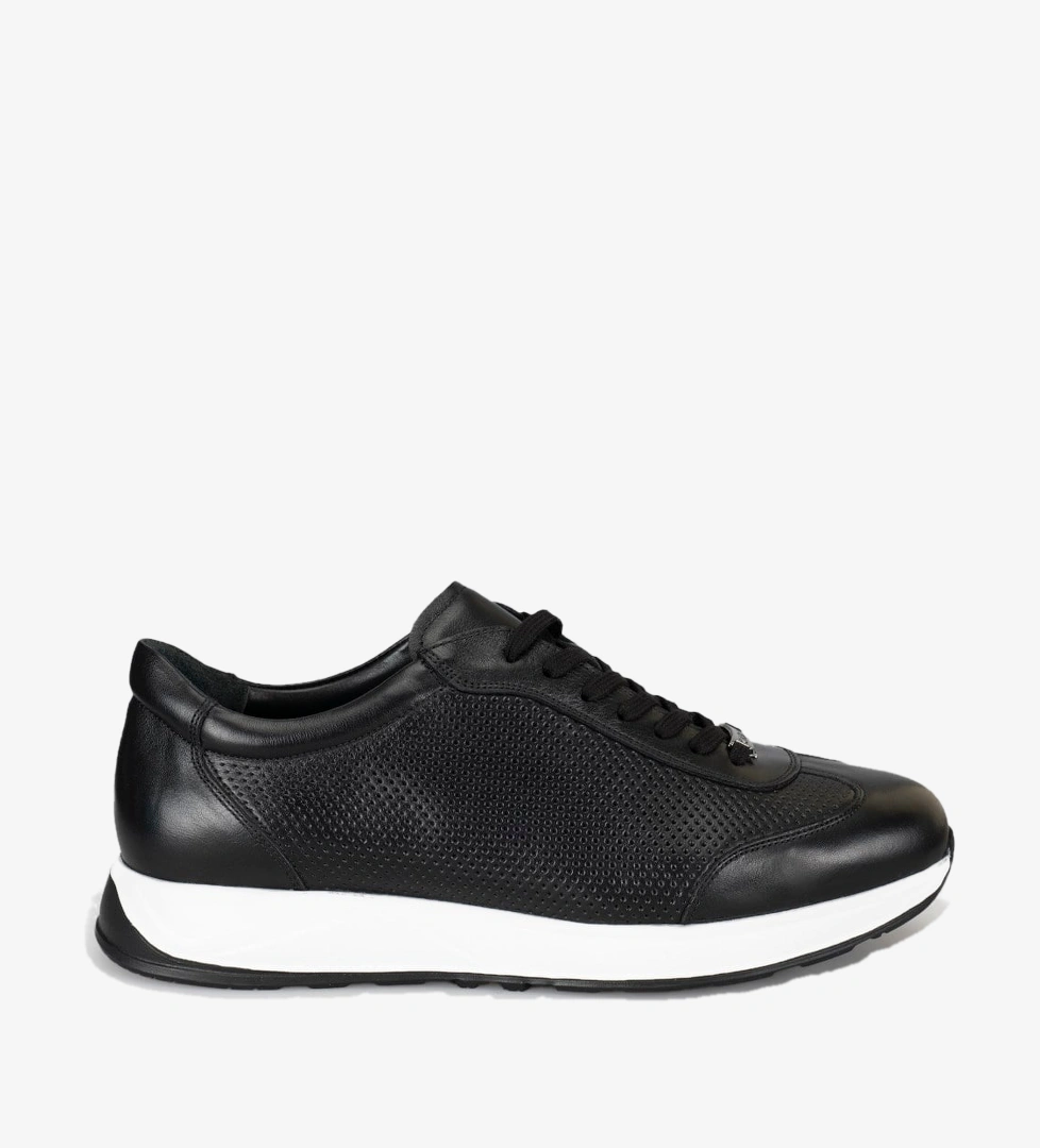 Siyah Hakiki Dana Deri Bağcıklı Günlük Erkek Sneaker