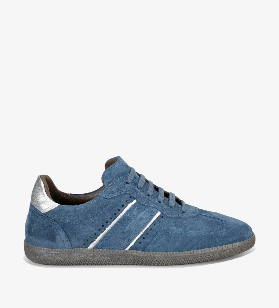 Santano %100 Hakiki Deri Mavi Süet Bağcıklı Kadın Sneaker