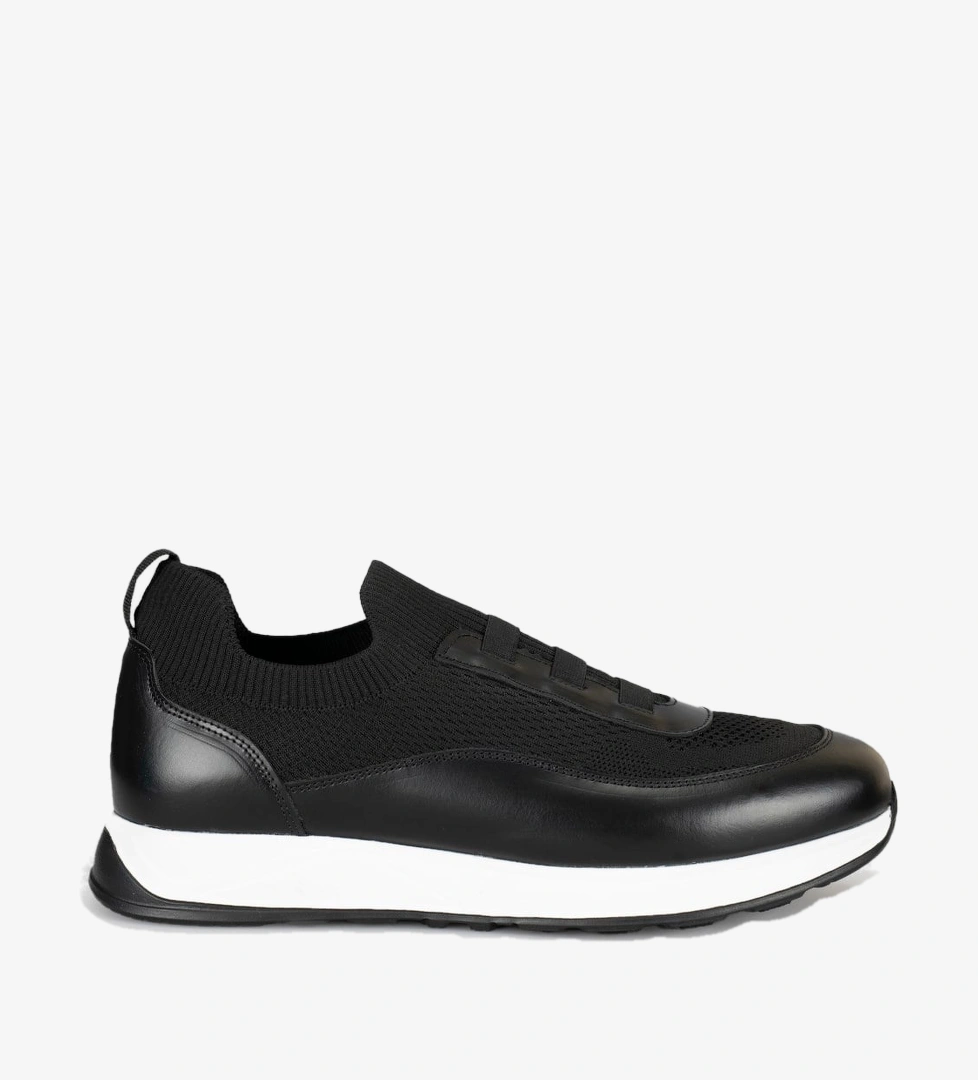 Hakiki Deri Triko Siyah Erkek Sneaker Ayakkabı