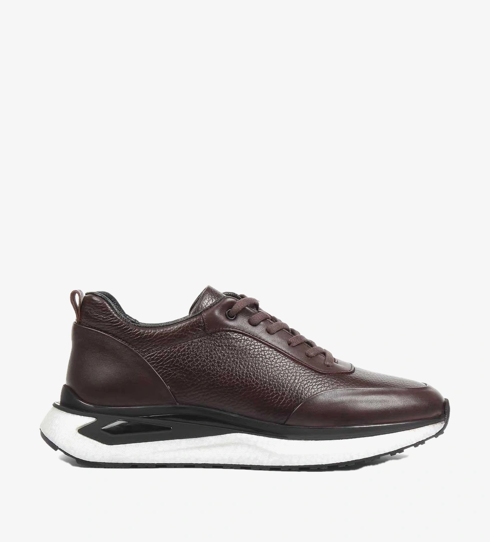 Erkek Kahverengi Bağcıklı Kalın Tabanlı Deri Sneaker