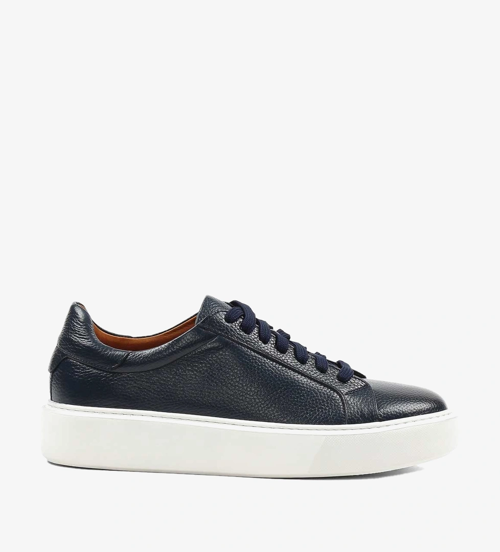Erkek Lacivert Kalın Tabanlı Deri Sneaker