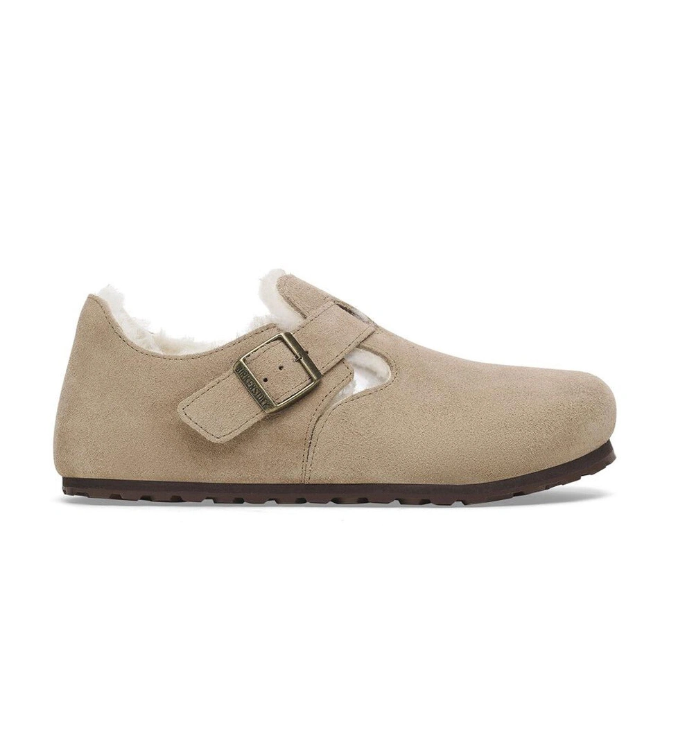 Birkenstock London Shearling Suede Leather Taupe Kadın Terlik