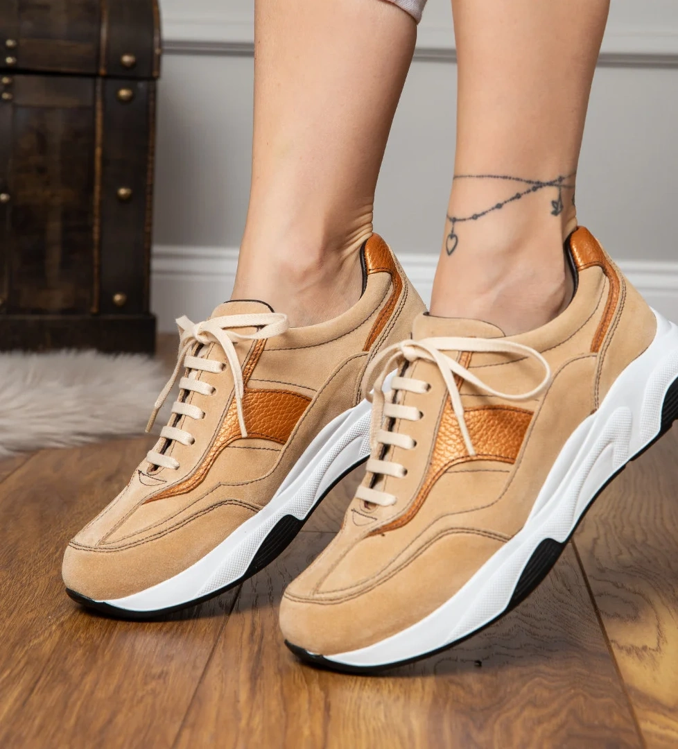 Hakiki Süet Bej Sneaker Kadın Ayakkabı