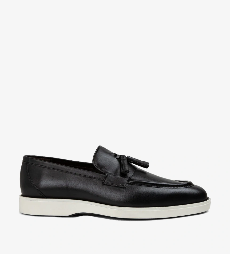 Hakiki Deri Siyah Püsküllü Erkek Loafer