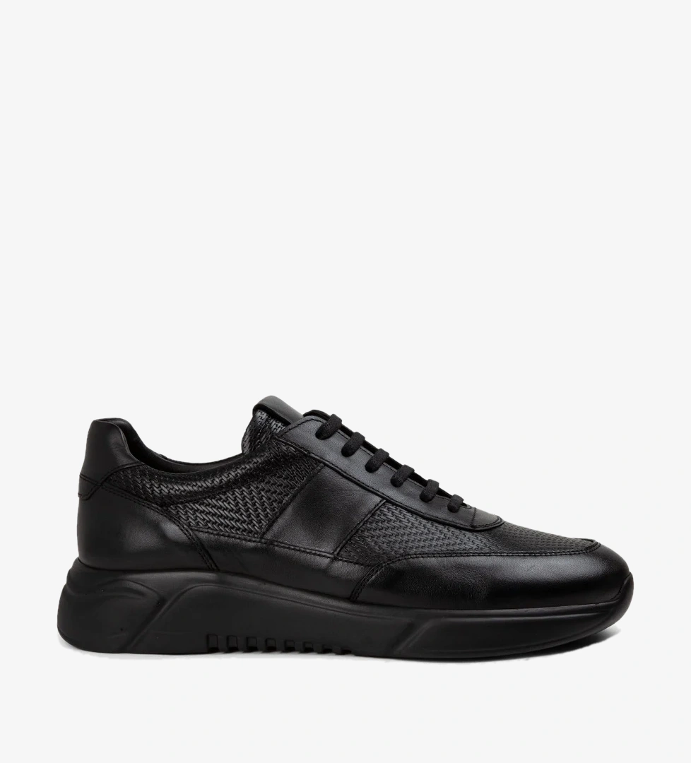 Hakiki Deri Siyah Erkek Sneaker Ayakkabı