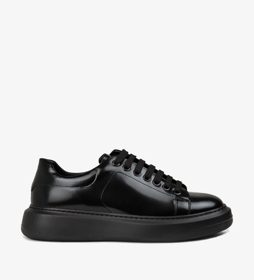 Erkek Hakiki Deri Siyah Sneaker Ayakkabı