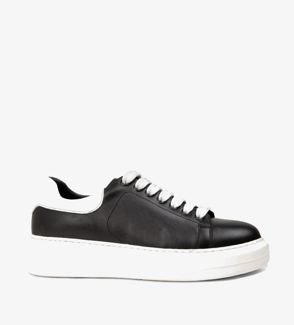Kadın Siyah Hakiki Deri Sneaker Ayakkabı