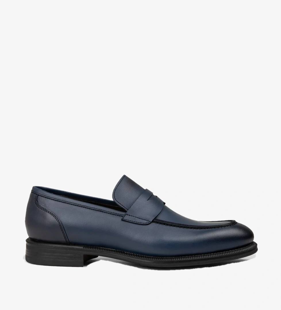 Erkek Hakiki Deri Lacivert Klasik Loafer Ayakkabı