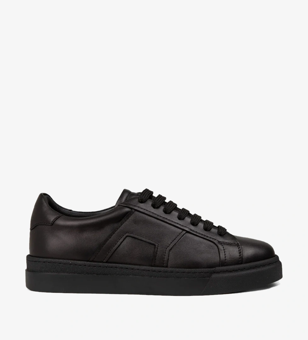 Erkek Hakiki Deri Siyah Sneaker Ayakkabı