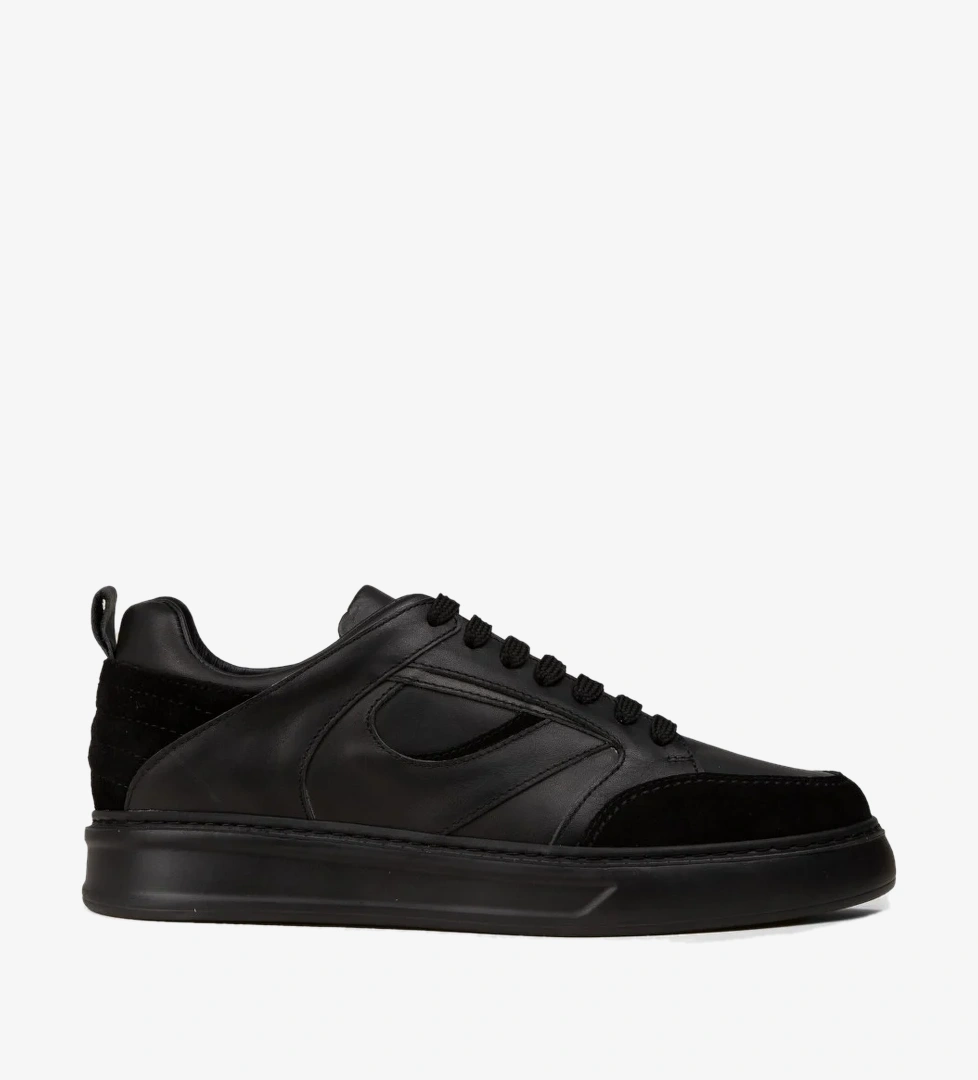 Erkek Hakiki Deri Siyah Sneaker Ayakkabı