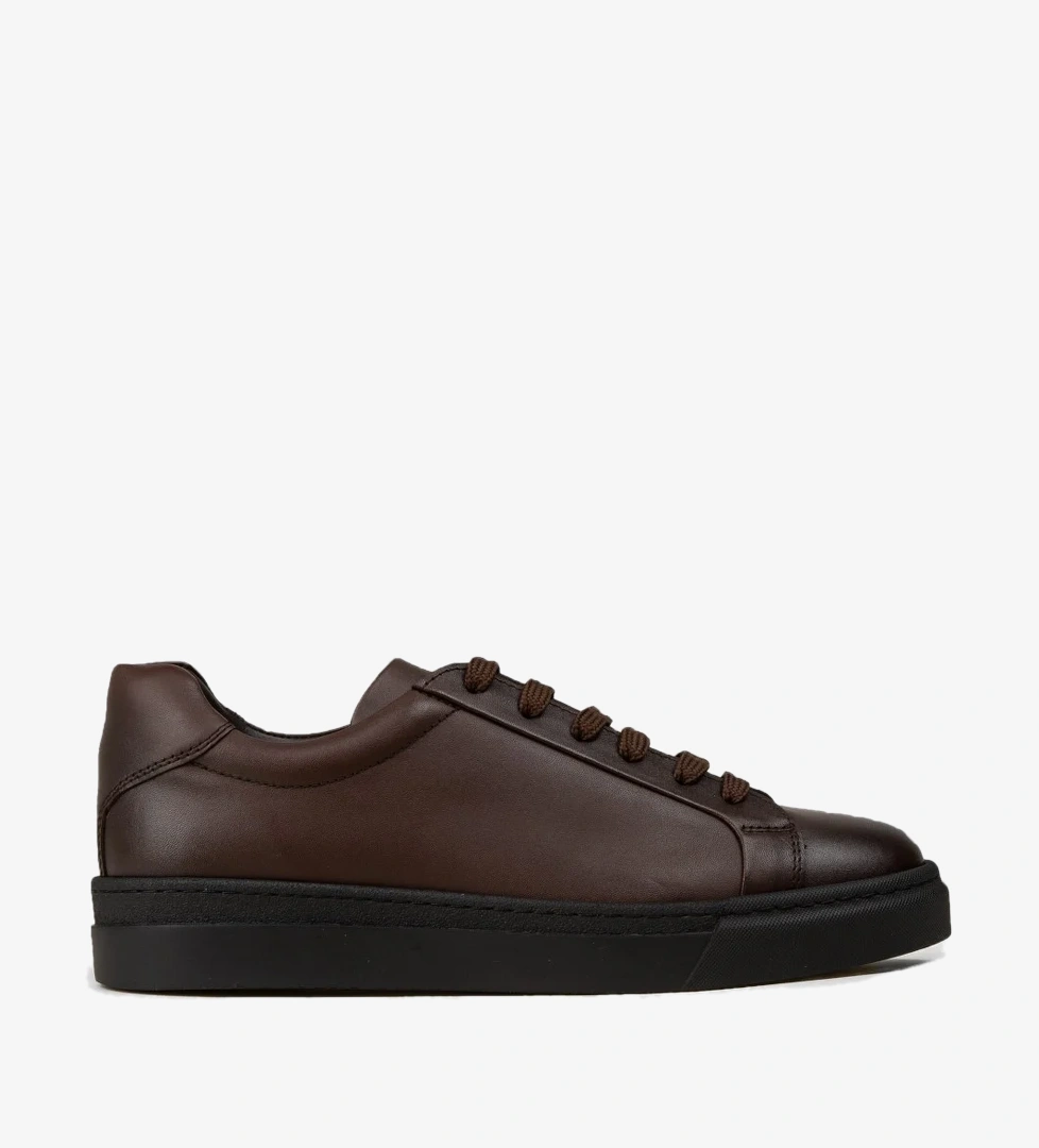 Erkek Kahverengi Hakiki Deri Sneaker Ayakkabı