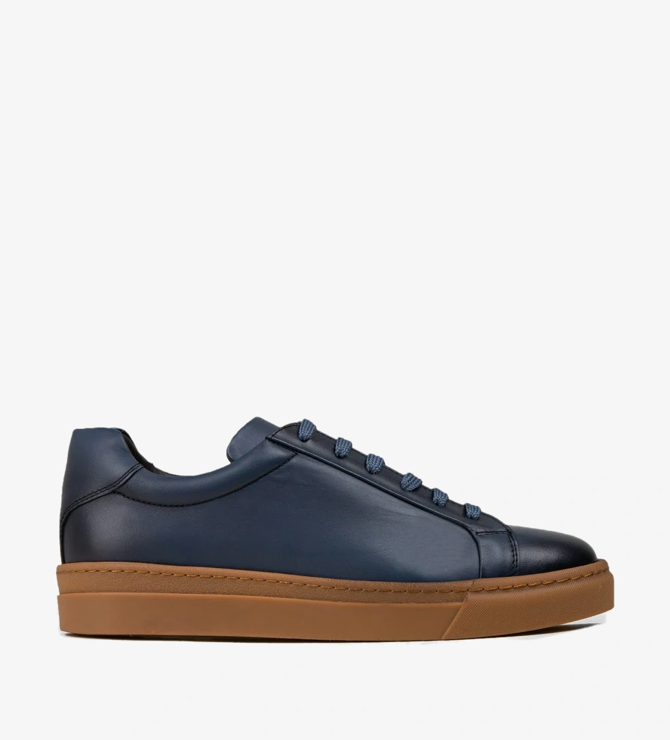 Erkek Mavi Hakiki Deri Sneaker Ayakkabı