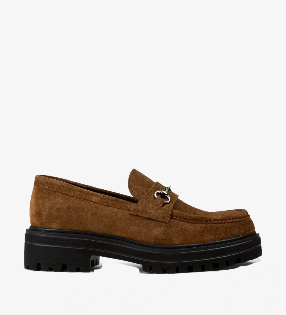 Kadın Hakiki Süet Taba Renkli Toka Detaylı Loafer