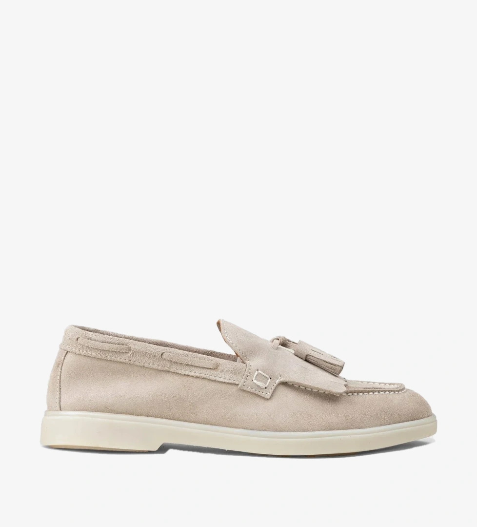 Erkek Hakiki Süet Gri Püsküllü Loafer