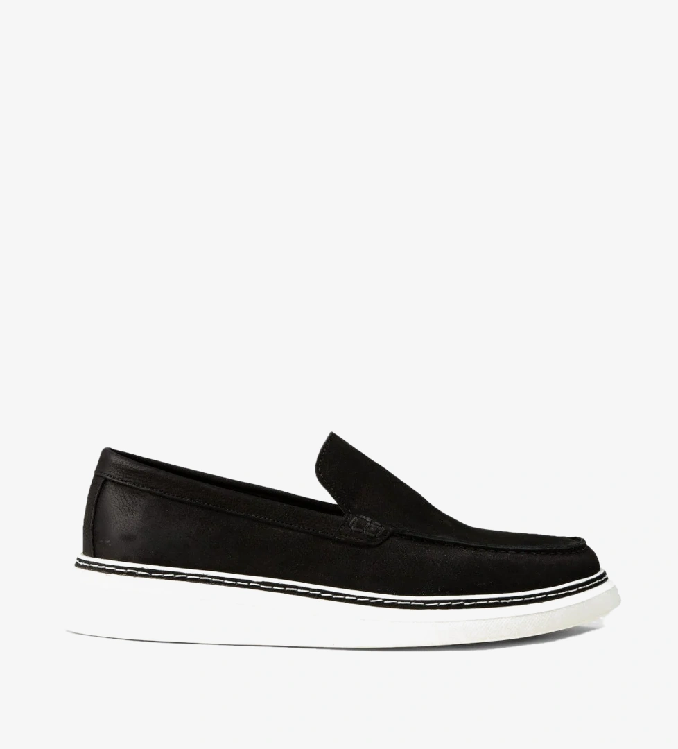 Erkek Hakiki Nubuk Siyah Loafer Ayakkabı
