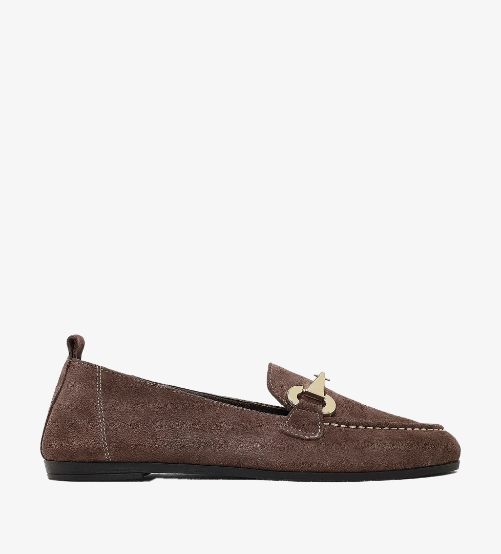 Kadın Vizon Tokalı Süet Deri Loafer