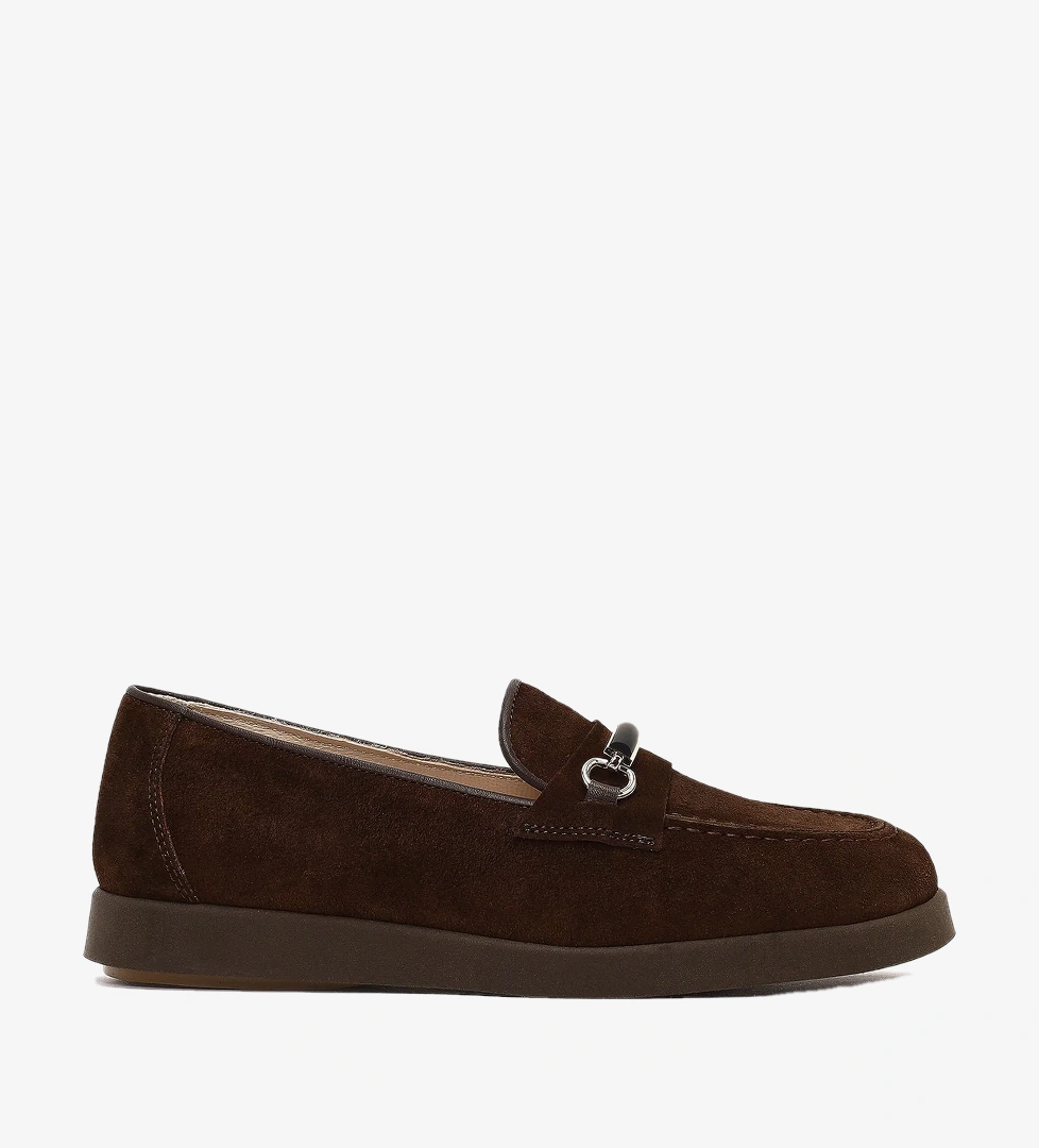 Kadın Kahverengi Tokalı Süet Deri Comfort Loafer
